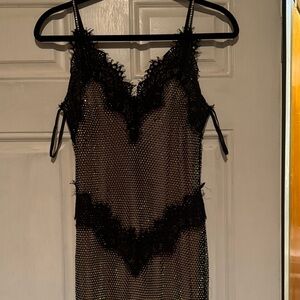 Chic Black Mesh Chemise with Lace Detailing